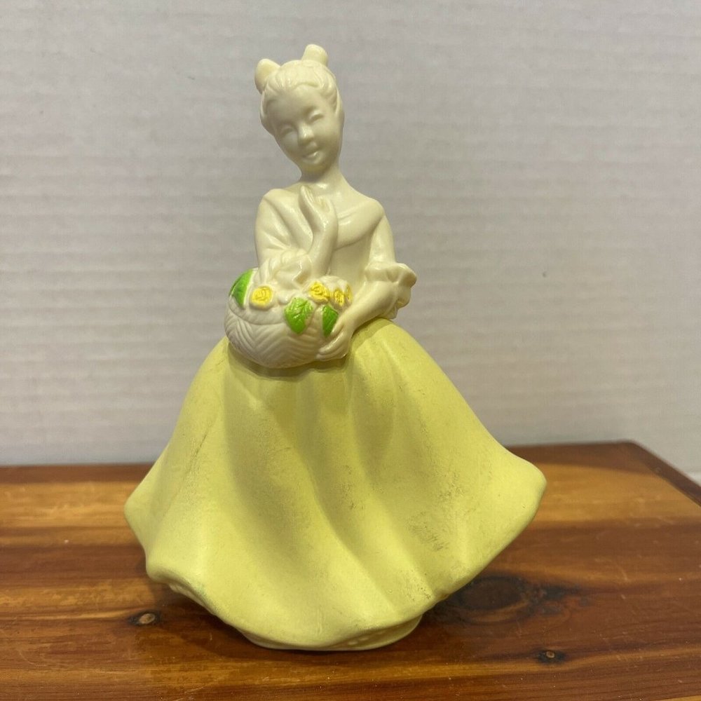 Vintage Avon "Cotillion" Girl w/ Flower Basket Cologne Bottle / 5‎ 5/8" H Empty